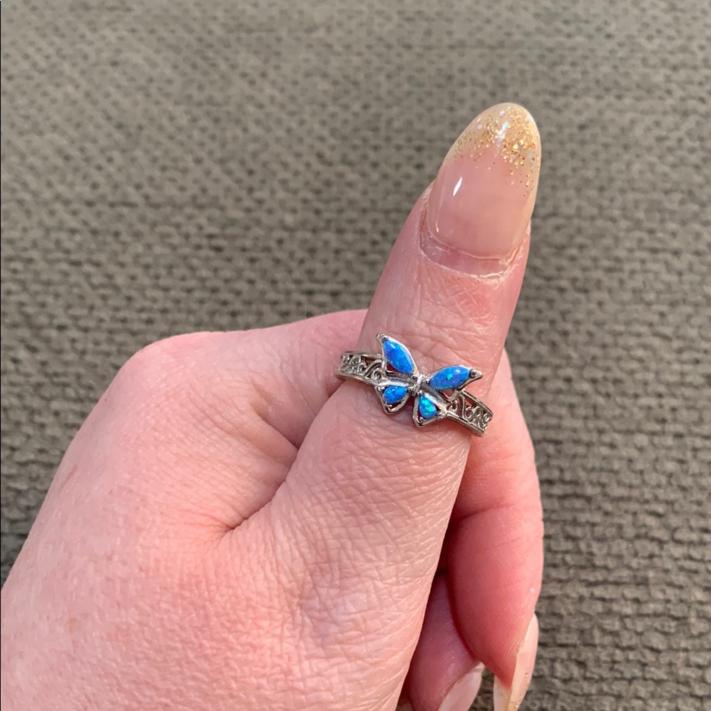 Blue Opal Sterling Silver Butterfly Ring 65$